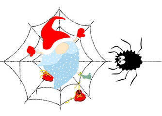 Gnome in spiders net - Halloween vector illustration