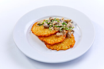 potato pancakes with mushrooms and herbs