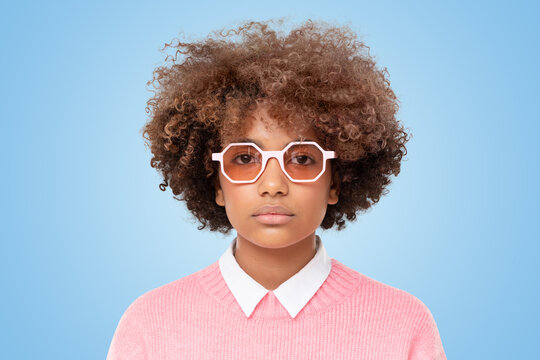 Upset African Teen Girl In Bad Mood Wearing Stylish Glasses With Sad Face