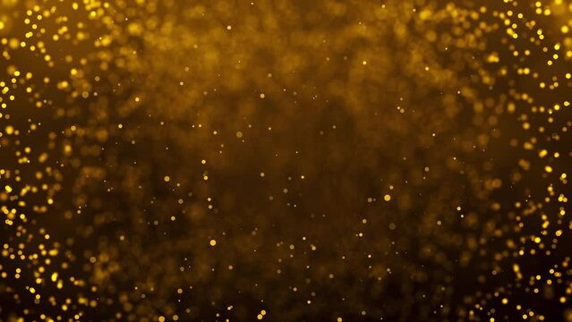 gold particles shining dust bokeh glitter awards abstract on black background