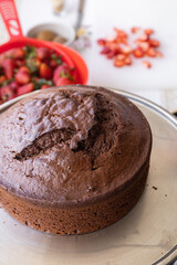 delicious chocolate cake without decoration, preparing dessert for celebration, sweet food in kitchen, daily life