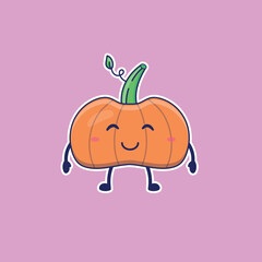 Cute cartoon pumpkin in vector illustration. Isolated food vector. Flat cartoon style