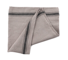 Fototapeta na wymiar Grey cloth napkin with stripes isolated on white, top view