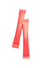 Red sticks of sugar on white background, top view