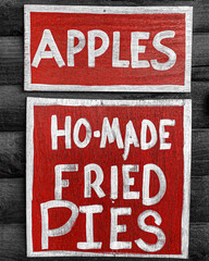 Appalachian culture Southern Country sign apples ho-made fried pies, vertical frame, north georgia
