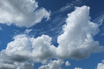 Naklejka na ściany i meble Blue sky with beautiful big clouds
