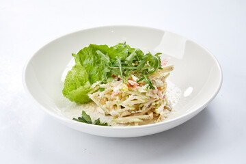 Traditional Waldorf salad with celery, apple, walnut and yoghurt dressing