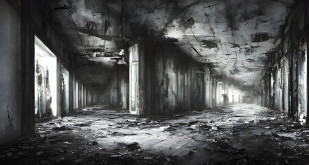 Illustration Interior of Building, Abandoned, Grunge