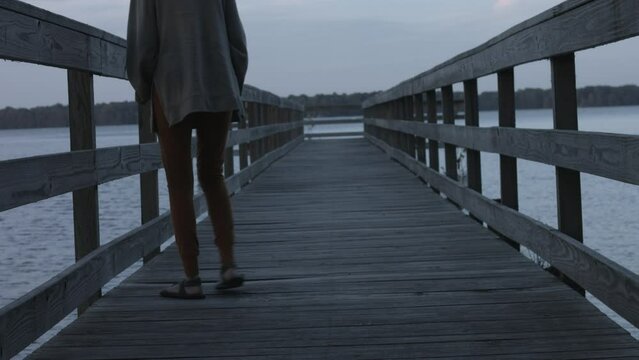 Young Woman Enjoys Sights on Dock at Reelfoot Lake State Park 4K