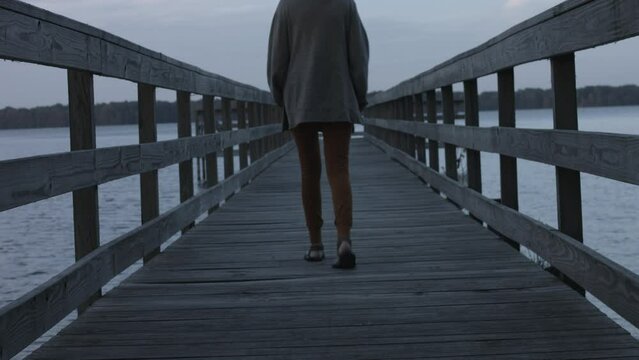Young Woman Enjoys Sights on Dock at Reelfoot Lake State Park 4K