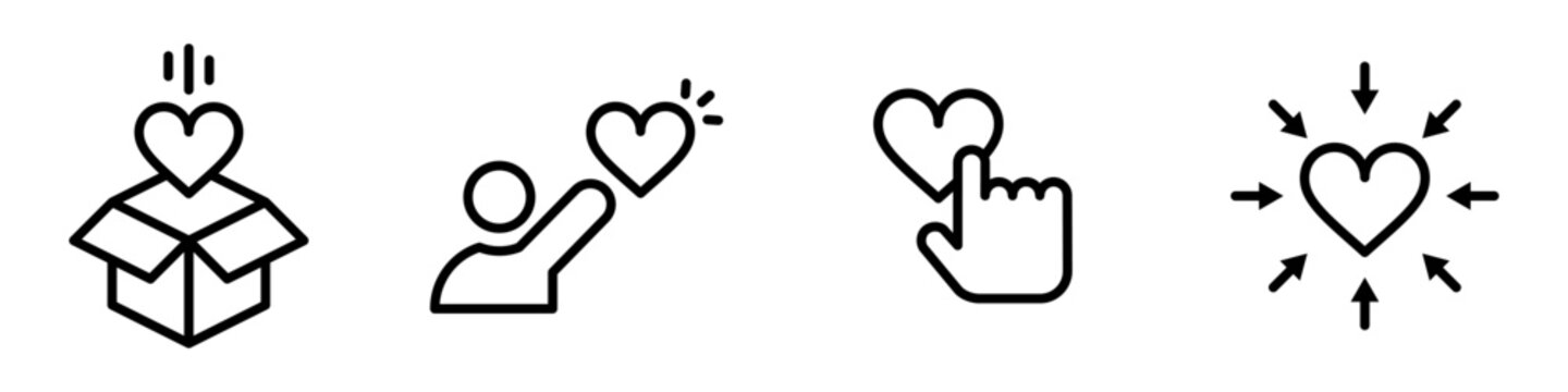 Conjunto de icono de donaci&oacute;n. Coraz&oacute;n. S&iacute;mbolo de amor. Ilustraci&oacute;n vectorial