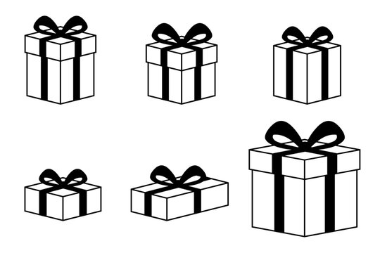 Conjunto de iconos de cajas de regalo de diferentes formas y tamaños. Concepto de navidad, fiesta, cumpleaños y sorpresa. ilustraciones vectoriales