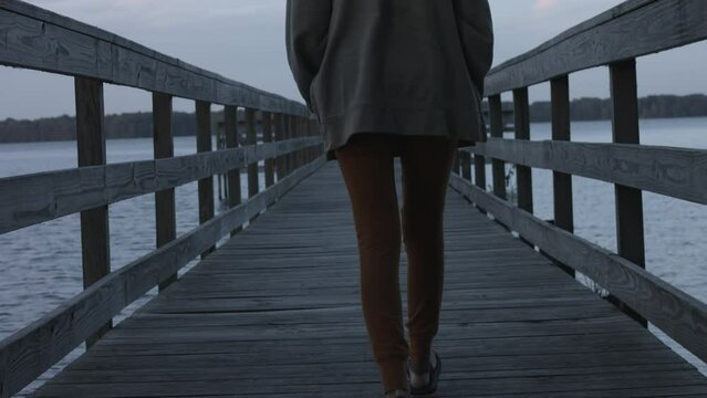 Young Woman Enjoys Sights on Dock at Reelfoot Lake State Park 4K