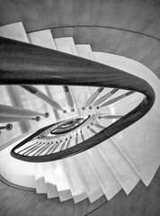 black and white staircase down to ground