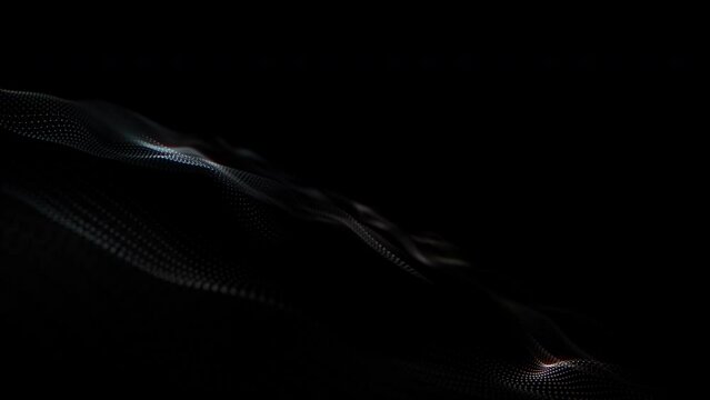 Abstract loop animation particles wave flows in the dark for technology science background, Motion of digital data flow. big data background 