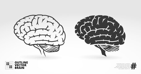 Outline black and white Human Brain design, Brain logo, Element Design, Vector Design.
