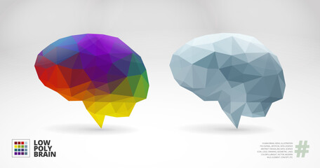Colorful Brain Low Poly design, Polygonal Brain logo, Element Design, Vector Design.