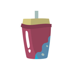 Obraz premium simple illustration of fresh boba drink icon, with maroon blue brown color.