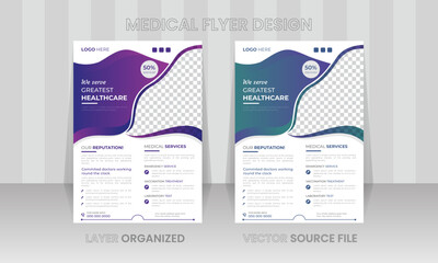 Corporate healthcare and medical cover a4 flyer design template for print, Professional clean and bold brochure for clinic, Elegant trendy gradient color vector source medicare leaflet layout