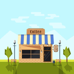 Vector facade of a restaurant and coffee shop in a flat style