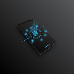 The modern smartphone is a futuristic concept. Mobile phone 3D on black background