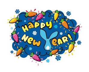 happy new year greeting card design with garland of carrots