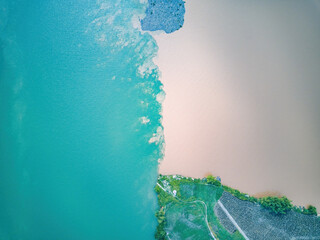 Sanjiangkou, Nanning, Guangxi, China, the dividing line where the two rivers meet