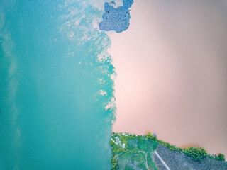 Sanjiangkou, Nanning, Guangxi, China, the dividing line where the two rivers meet