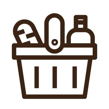 Basket Bottle Trolley Vegetable Wine Outline Icon