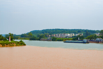 Sanjiangkou, Nanning, Guangxi, China, the dividing line where the two rivers meet