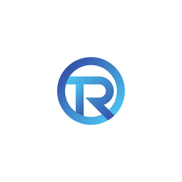 Abstract Initial Letter T and R Logo with Circular Shape in Blue Gradient. Suitable for Business or Technology Logo