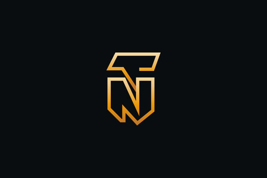 TN or NT Initial Logo with Golden Line Style. Abstract Initial Letter T and N Logo Design. Suitable for Business or Technology Logo