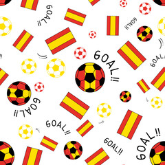 SPANISH FOOTBALL BALL PATTERN DESIGN WITH WHITE BACKGROUND. ENDLESS SEAMLESS SURFACE PATTERN READY TO PRINT. Spanish flag and ball vector