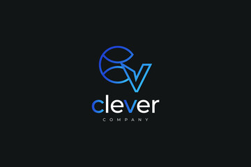 CV Initial Logo Design with Modern and Minimal Concept in Blue Gradient Style. Suitable for Business and Technology Logo