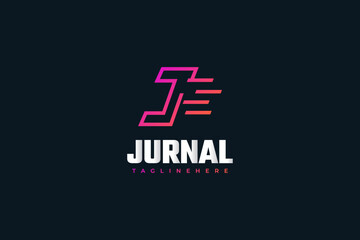 Letter J Logo with Speed Concept. Initial Letter J Logo Design with Colorful Line Style. Suitable for Shipping, Delivery, and Technology Logo