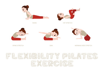 Pilates Flexibility Exercise Pose Cartoon Vector Illustration Set