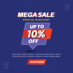 Mega sale 10%. Number special discount sign template design