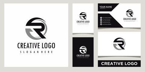 initials monogram letter R business consulting logo design template with business card design