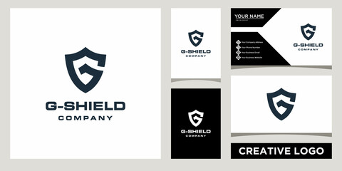 initials G letter with shield logo design template with business card design
