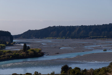 Beautiful view of braided Rakaia River, New Zealand.