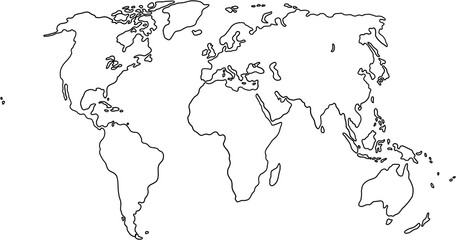 doodle freehand drawing of world map.
