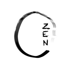 Hand drawn vector, Spiral Brush Stroke Black circle with zen word, Set of Round Shapes.