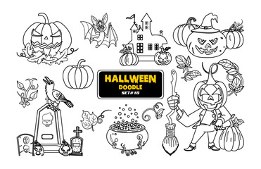 Halloween hand drawn doodle. Cute Halloween Digital Stamp Set.