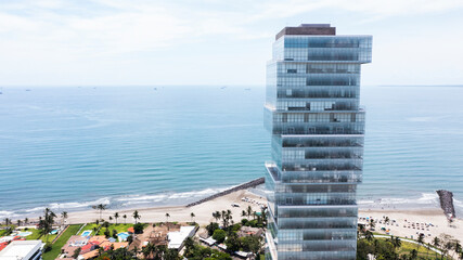 Aerial morning skyline view of downtown Boca del Rio, Veracruz, Mexico.