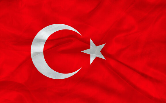 Turkey flag blowing in the wind. Waving colorful Turkish flag. High quality illustration.