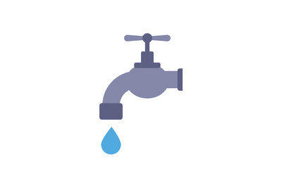 Water tap icon for web. Simple water faucet sign vector design. Faucet with falling drop web icon isolated on white. Garden water tap clipart logo. Faucet with water drops. Garden tools concept