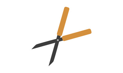 Hedge shears flat icon for web. Simple grass scissors sign vector design. Minimalist hedge shears with wooden handle web icon isolated on white. Plant cutter clipart logo. Garden tools concept