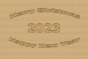 3D illustration New Year concept 2023 design with text sand design.