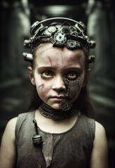Fototapeta na wymiar A portrait of a gorgeous steampunk cyborg girl. Created with Generative AI technology.