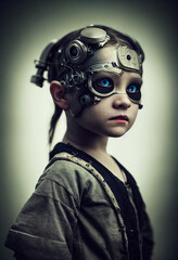 A portrait of a gorgeous steampunk cyborg girl. Created with Generative AI technology.